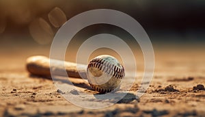 Playing baseball on a dirt infield with old equipment generated by AI