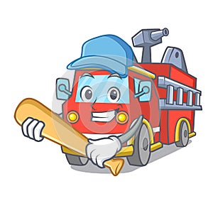 Playing baseball fire truck character cartoon
