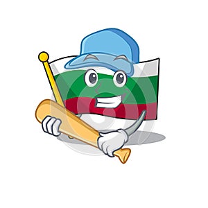 Playing baseball flag bulgarian hoisted on cartoon pole