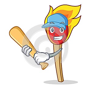 Playing baseball match stick character cartoon