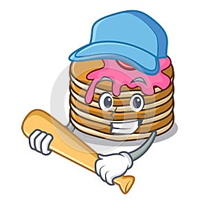 Playing baseball pancake with strawberry character cartoon