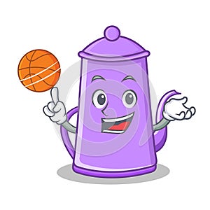 Playing basketball purple teapot character cartoon