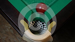 Playing billiard game. White pool balls close-up on green billiards table for start to play. Russian game, Russian