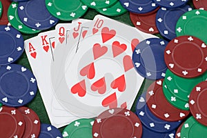 Playing cads arranged as a straight flush