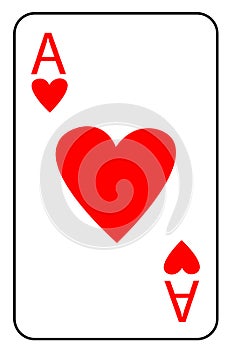 Playing card ace of hearts in red color for casino or card games. A symbol of good luck and winning in a casino and love