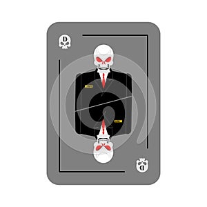 Playing card death. Skeleton in business suit. New concept of pl