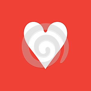 Playing Card Heart Icon On Red Background. Red Flat Style Vector Illustration
