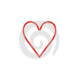 Playing Card Heart Line Red Icon On White Background. Red Flat Style Vector Illustration