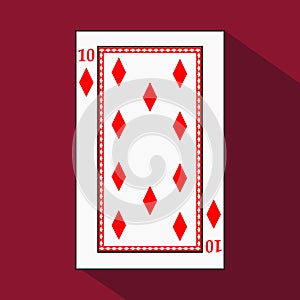 Playing card. the icon picture is easy. DIAMONT 10 with white a basis substrate. illustration on red background. applicatio