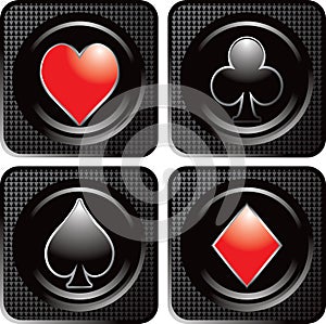 Playing card icons on black checkered web icons