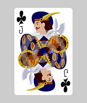 Playing card Jack of Clubs in funny flat modern style