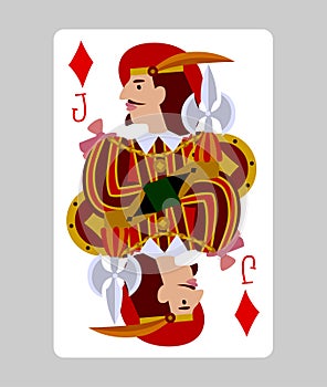 Playing card Jack of Diamonds in funny flat modern style