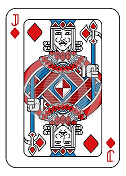 Playing Card Jack of Diamonds Red Blue and Black