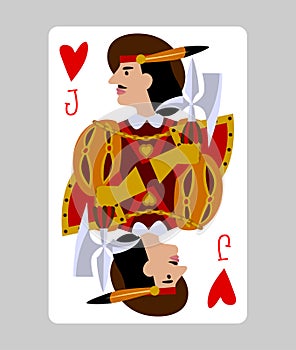 Playing card Jack of hearts in funny flat modern style