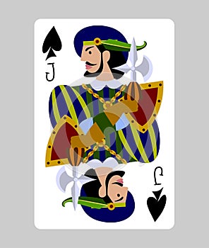 Playing card Jack of Spades in funny flat modern style