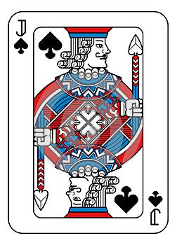 Playing Card Jack of Spades Red Blue and Black