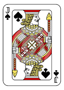Playing Card Jack of Spades Red Yellow and Black