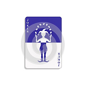 Playing card with Joker in blue and white design