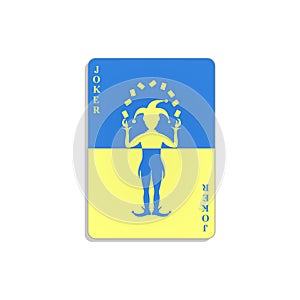 Playing card with Joker in blue and yellow design