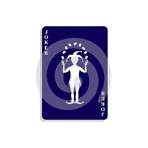 Playing card with Joker in dark blue design with shadow