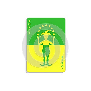 Playing card with Joker in green and yellow design