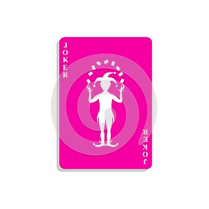 Playing card with Joker in pink design with shadow