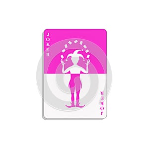 Playing card with Joker in pink and white design