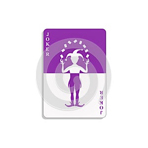 Playing card with Joker in purple and white design