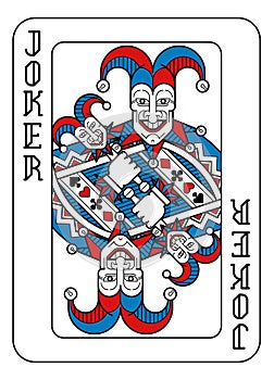 Playing Card Joker Red Blue and Black photo