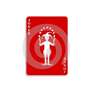 Playing card with Joker in red design with shadow