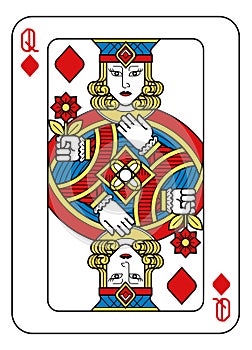 Playing Card Queen Diamonds Yellow Red Blue Black