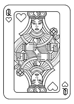 Playing Card Queen of Hearts Black and White