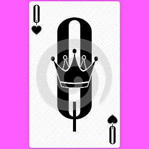 Playing card Queen of Hearts, black and white modern design. Standard size poker, poker, casino. 3D render, 3D illustration