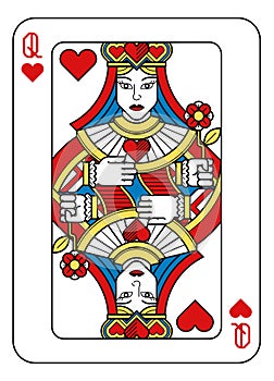 Playing Card Queen of Hearts Yellow Red Blue Black