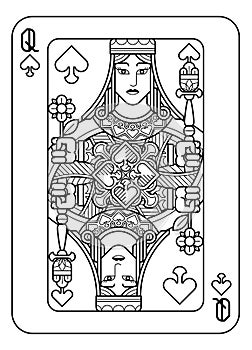 Playing Card Queen of Spades Black and White