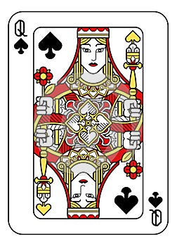 Playing Card Queen of Spades Red Yellow and Black