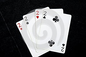 Playing card`s all two`s fanned out