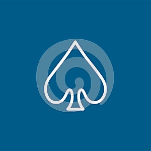 Playing Card Spade Line Icon On Blue Background. Blue Flat Style Vector Illustration