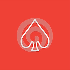 Playing Card Spade Line Icon On Red Background. Red Flat Style Vector