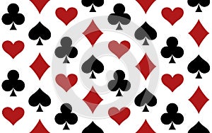 Playing card suit symbol set - Hearts, Spades, Clubs and Diamonds, seamless repeatable pattern texture background