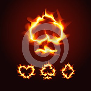 Playing card suits on fire