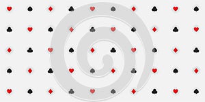 Playing card suits signs seamless pattern background. Poker and Casino symbols. Hearts spades clubs diamonds icons pattern. Vector