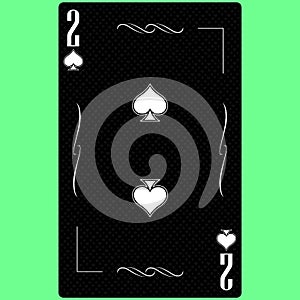 Playing card Two suit of Spades 2, black and white modern design. Standard size poker, poker, casino. 3D render, 3D illustration