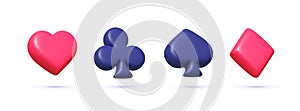 Playing cards 3D on white background. Casino icons. 3d vector illustration