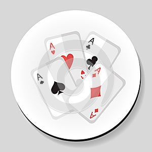 Playing Cards 4 Aces sticker icon flat style. Vector illustration.