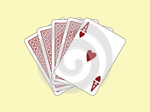 Playing Cards - Ace of hearts and four cards