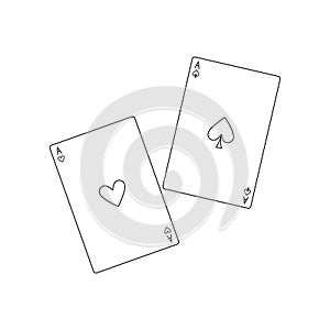 Playing cards ace of hearts and spades simple outline vector illustration