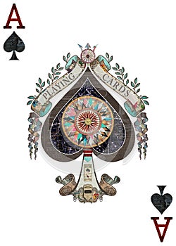 Playing Cards - Ace Of Spades - Digital Decoupage Illustration