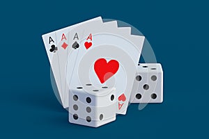 Playing cards and dice. Casino concept. Gambling. Success and victory