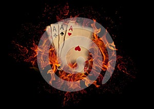 Playing cards on fire. casino concept